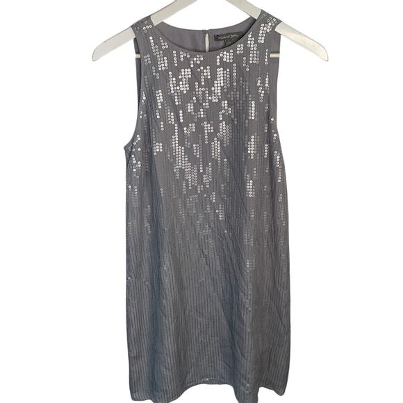 Michael Stars Silk Gray Silver Metallic Sequin Shift Sleeveless Dress W-678 Sz S - Picture 1 of 9